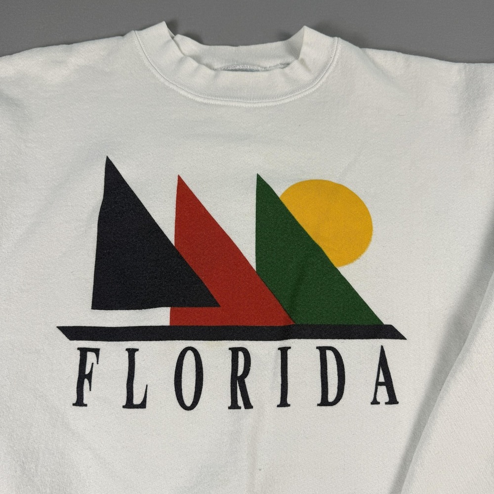 Vintage Oneita Sweatshirt Mens XL White Florida Graphic Crewneck Made USA 90s - Picture 2 of 10